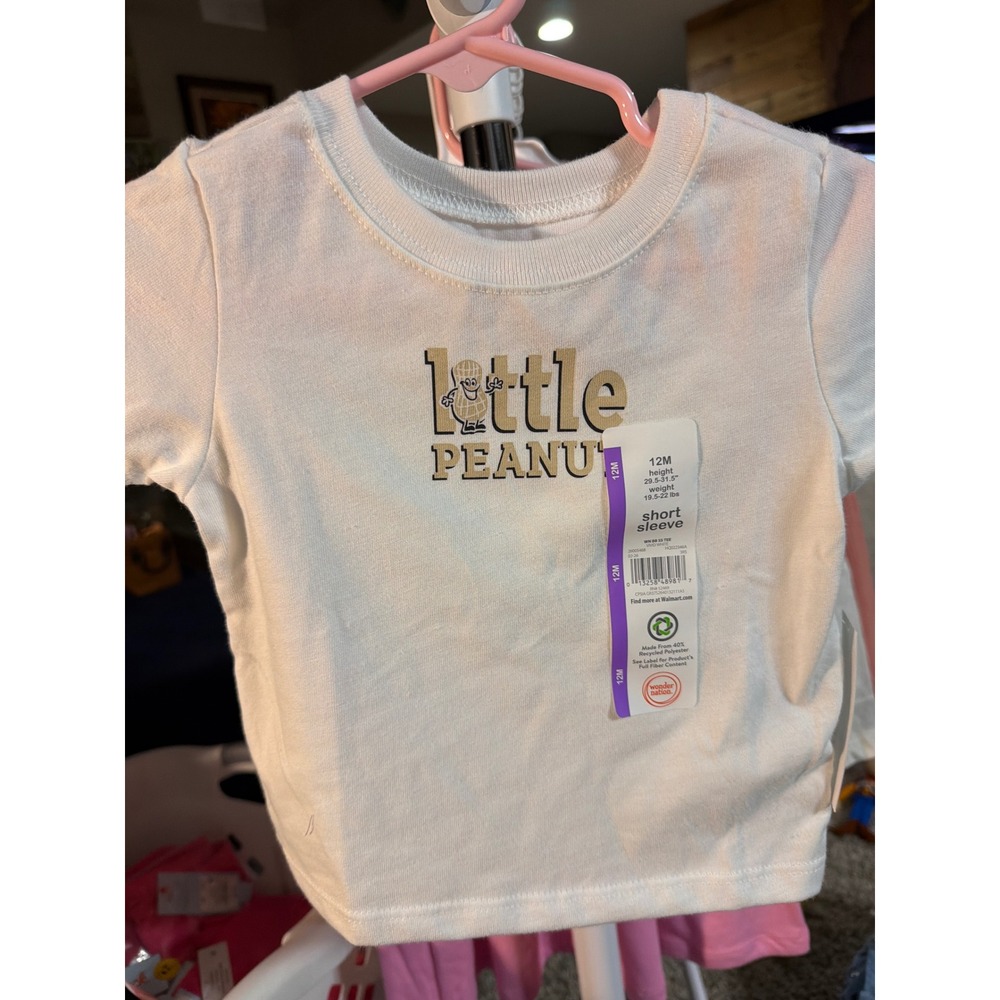 Wonder Nation Baby White Little Peanut Graphic Short Sleeve Tee Shirt 12M NWT